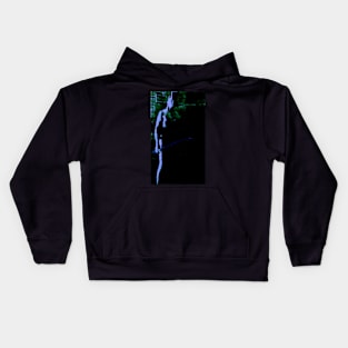 Portrait, digital collage and special processing. Dark fantasy. Man with spike. Green and light blue. Kids Hoodie